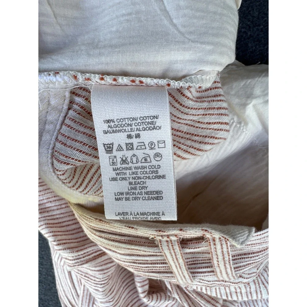 Free People Striped Cotton High Waist Tie Belt Pants OB799935 Cream Red Size 6